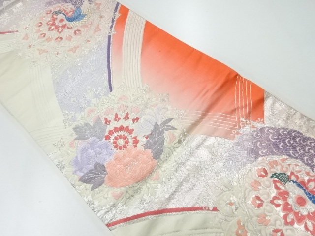 リサイクル　孔雀に華紋模様暈し袋帯